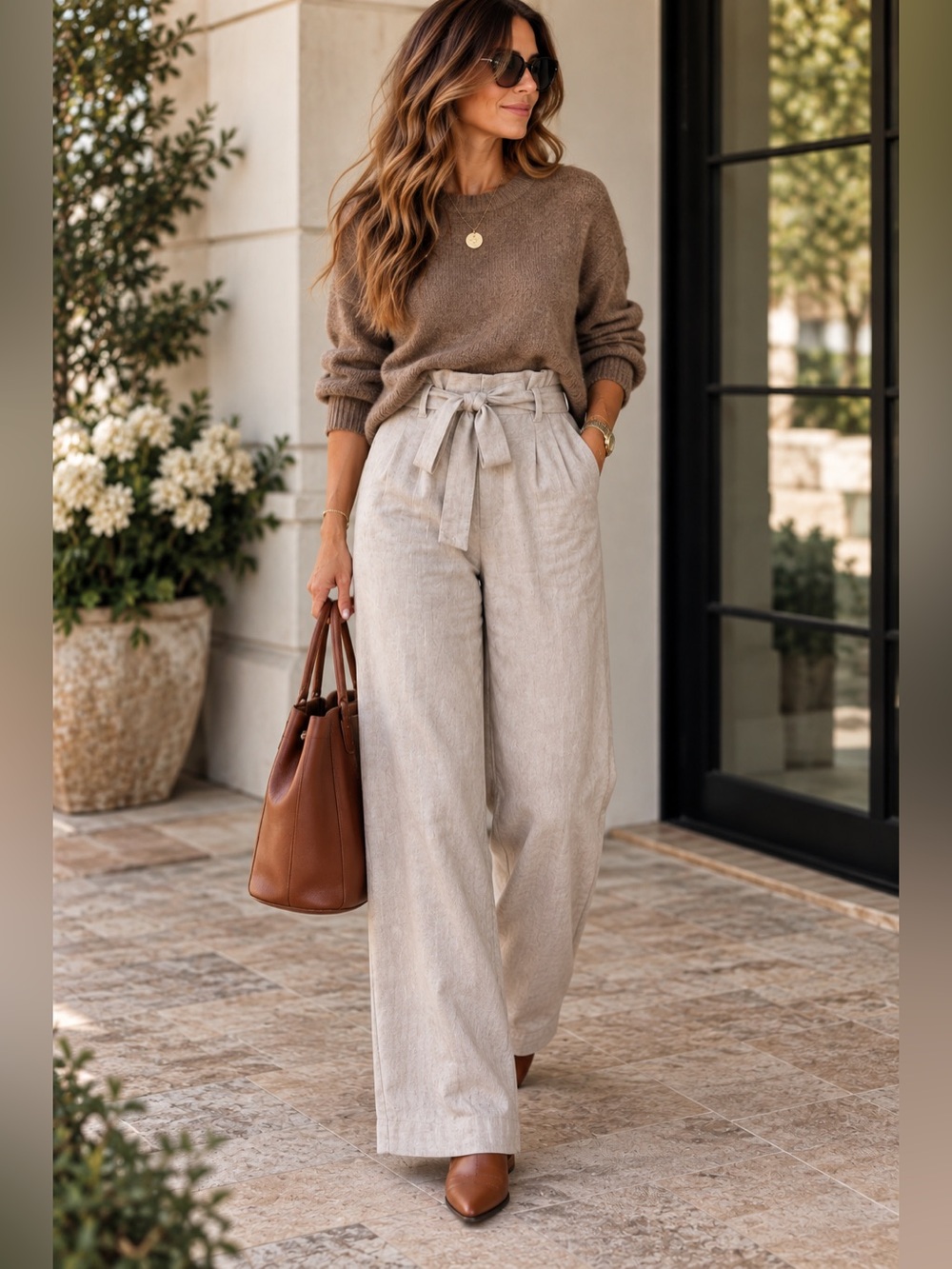 Banana Republic High-Waist Paperbag Wide-Leg Pants - Cream